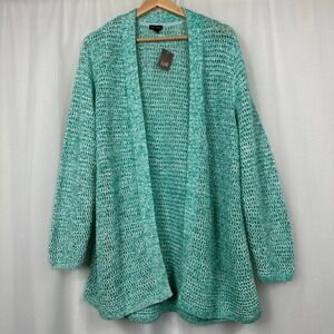 J‎ Jill Womens Wearever Cardigan XL Sea Green Open Knit Cotton Coastal Beachy